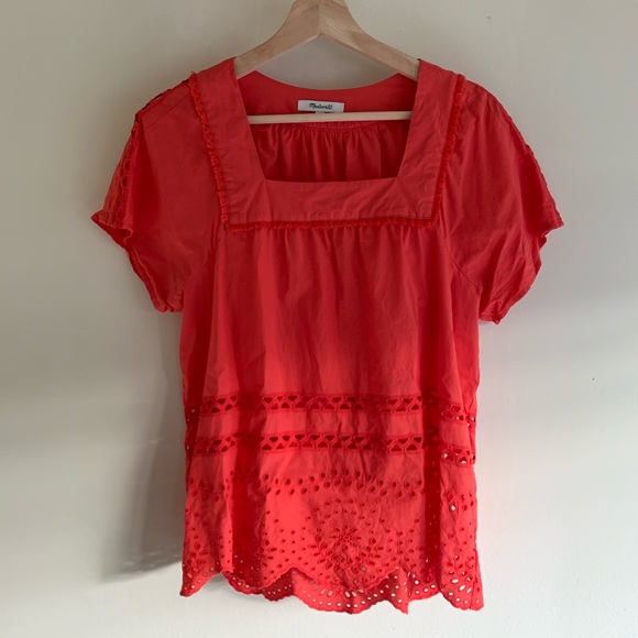 Madewell Red Eyelet Angelica Top Blouse M - Picture 2 of 5